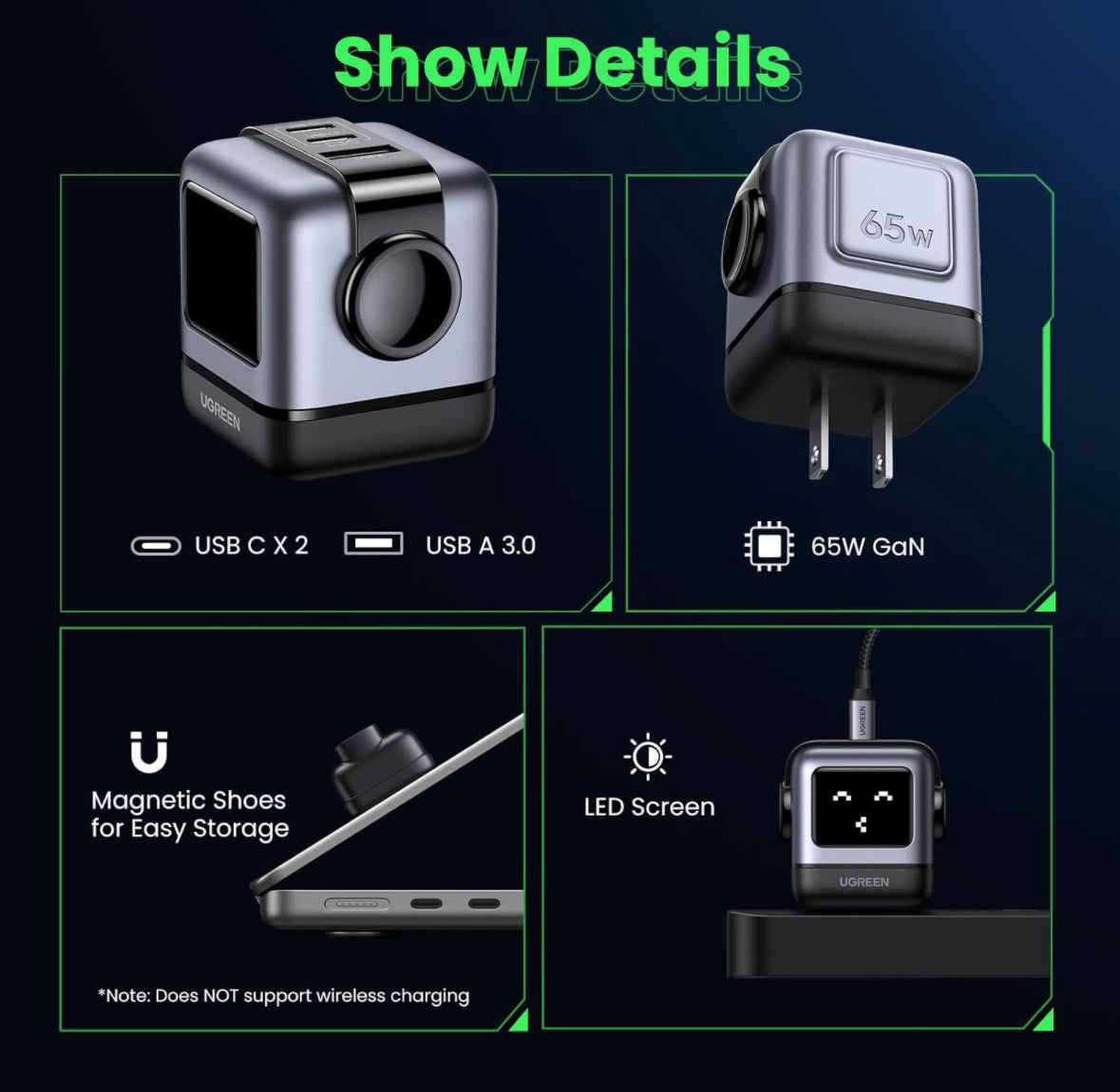 UGREEN RG 65W USB C Charger Nexode 3-Port Robot GaN